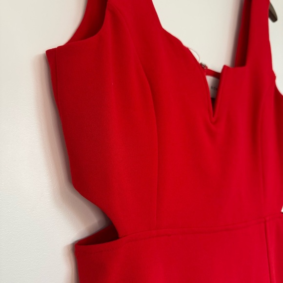 Small Red Adelyn Rae Vibrant Red Midi Blair Cut Out Ponte Sheath Zip Up Dress - Picture 10 of 14